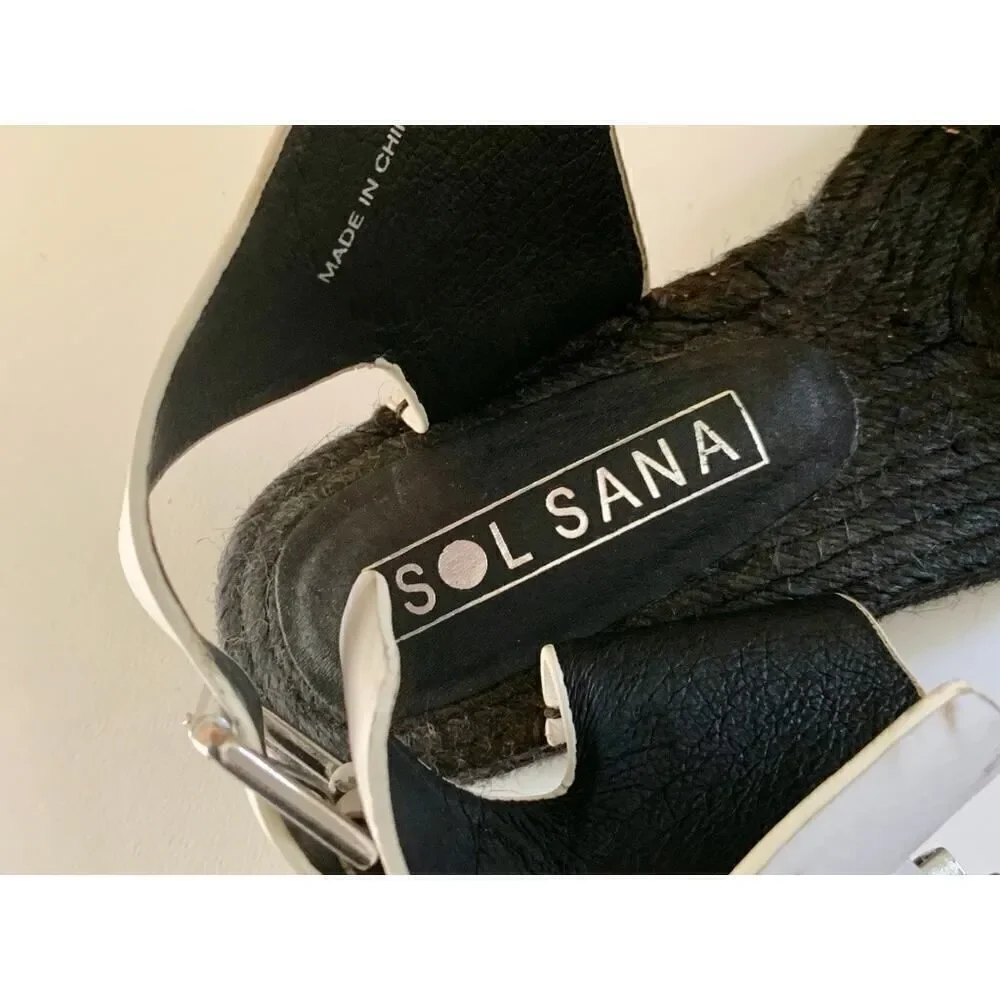 White Leather Buckled Black Espadrille Platform Sandal Sol Sana Size 6
